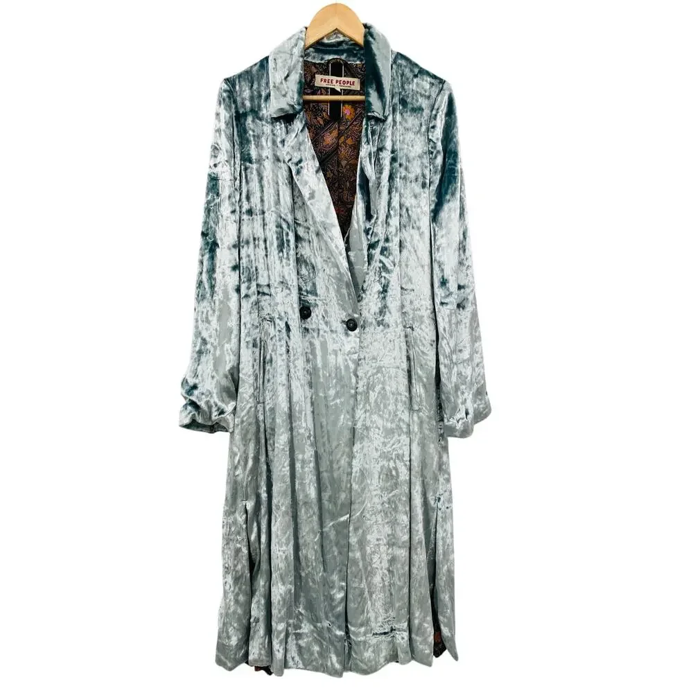 Free People L gray silver sienna crushed velvet duster - Picture 1 of 5